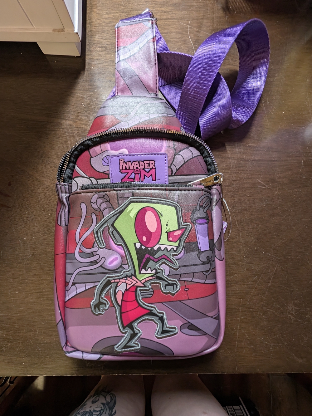 NWT Buckle-Down Invader Zim Laughing Applique Crossbody Sling Bag Purple